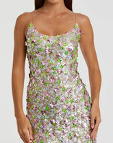 Multicolor Sleeveless Floral Paillette Embellished Mesh Gown